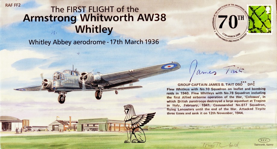 Armstrong Whitworth AW38 Whitley cover Sgd J B Tait 78 Sq