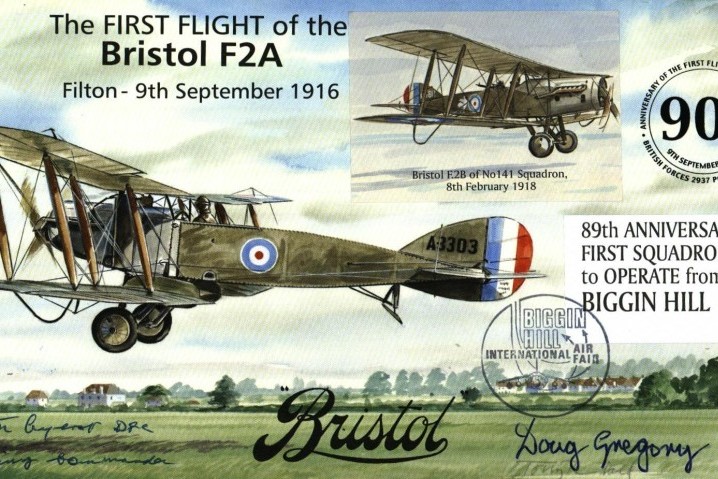 Bristol F2A cover Sgd Doug Gregory of 141 Sq And Peter Ayerst of 5 Sq