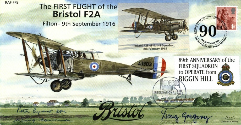 Bristol F2A cover Sgd Doug Gregory of 141 Sq And Peter Ayerst of 5 Sq