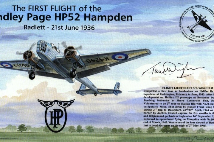 Handley Page Hampden cover Sgd S T Wingham of 102 Sq