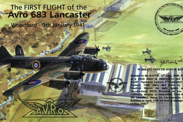 Avro 683 Lancaster cover Sgd J K Banfield of 207 Sq