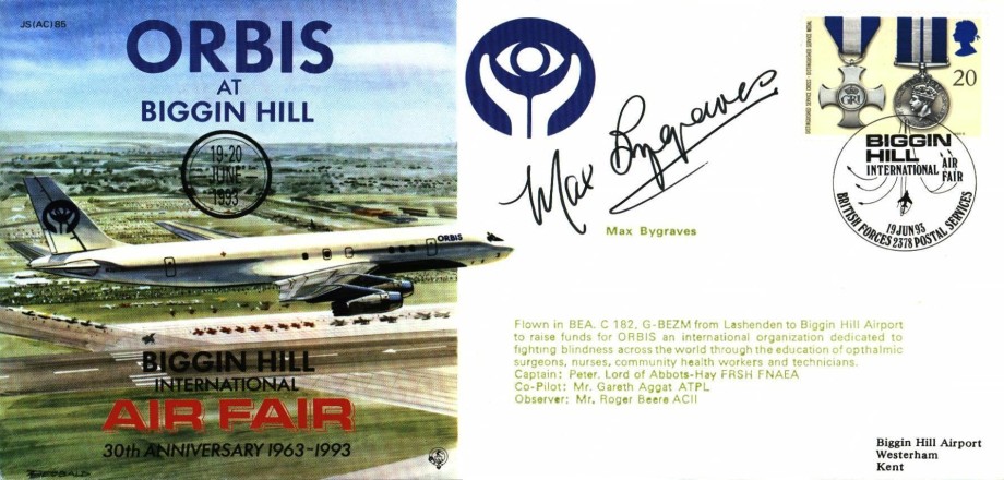 Orbis at Biggin Hill cover Signed Max Bygraves