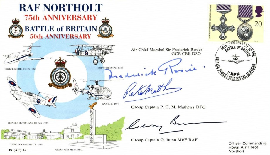 RAF Northolt 75th Anniversary cover Signed Rosier and 2 others