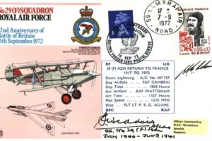 29(F) Squadron cover Sgd by S Widdows a BoB Pilot with 29 Squadron 43 Squadron and 45 Squadron and the pilot P S G Adams