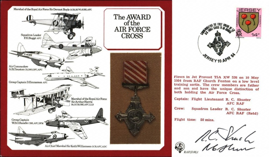 Air Force Cross cover. Signed Shuster AFC and Shuster AFC