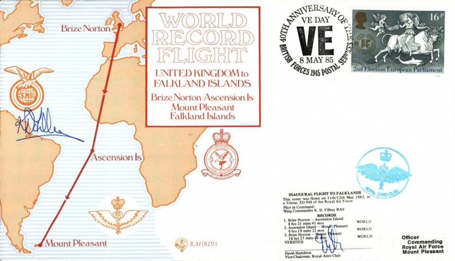 Record Flight for UK to Falklands cover Sgd by 2