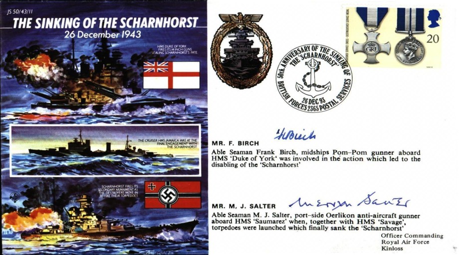 Sinking of the Scharnhorst cover Sgd Birch and Salter