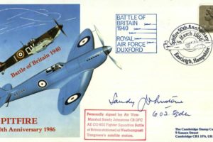 Spitfire Cover Signed By Sandy Johnson A BoB Pilot And CO of 602 Squadron