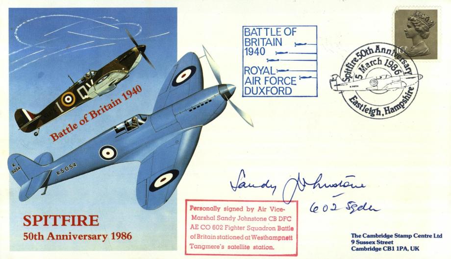 Spitfire Cover Signed By Sandy Johnson A BoB Pilot And CO of 602 Squadron