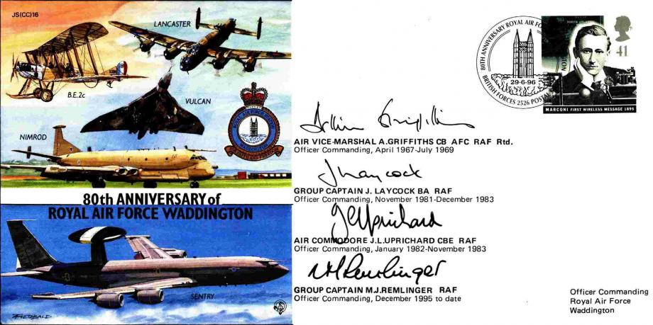 80th Anniversary of RAF Waddington cover Sgd by 4