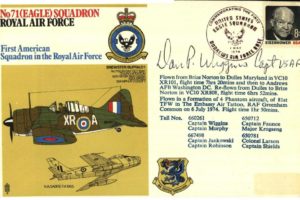No 71(Eagle) Squadron cover Signed by Cap Dan P Wiggins USAF