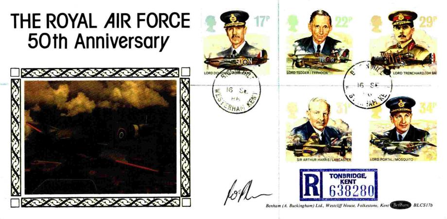 Royal Air Force 50th Anniversary FDC Signed by the pilot Sq L F J O'Flynn