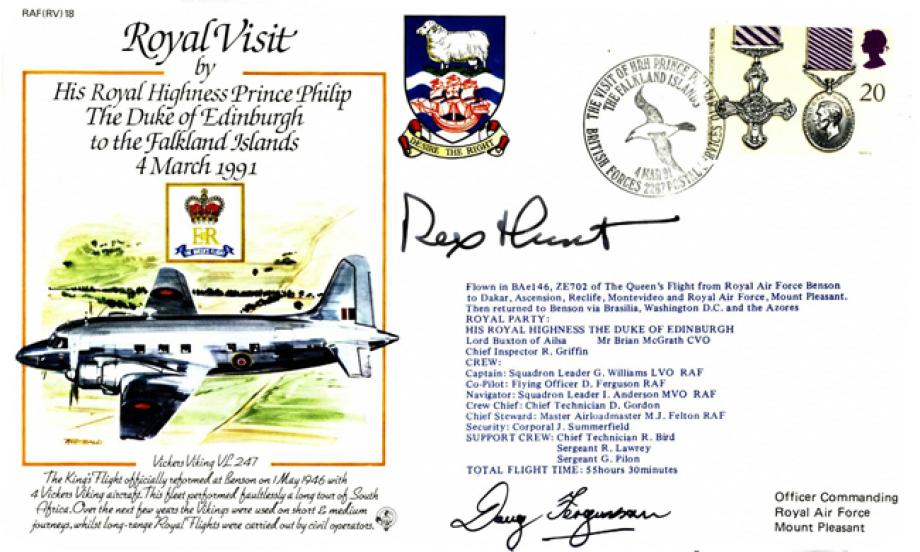Royal Visit by Prince Philip to the Falklands cover Hunt signed