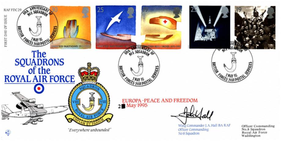V111 Squadron FDC Signed and piloted by the OC of 8 Squadron WC J A Hall