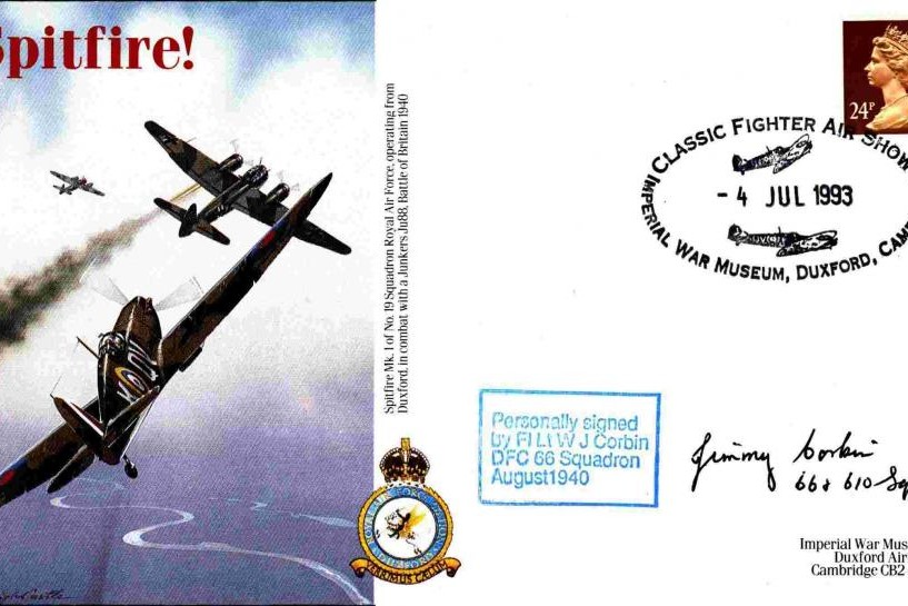Battle Of Britain Cover Signed W J Corbin A BoB Pilot 66 And 610 Squadrons