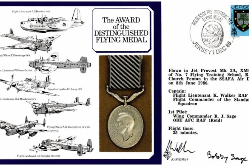 Distinguished Flying Medal cover Signed Walker and Sage