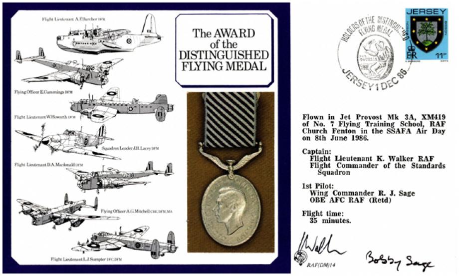 Distinguished Flying Medal cover Signed Walker and Sage