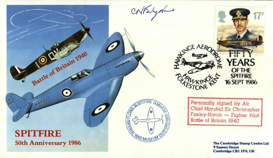 Spitfire Cover Signed By Sir Christopher Foxley-Norris A BoB Pilot