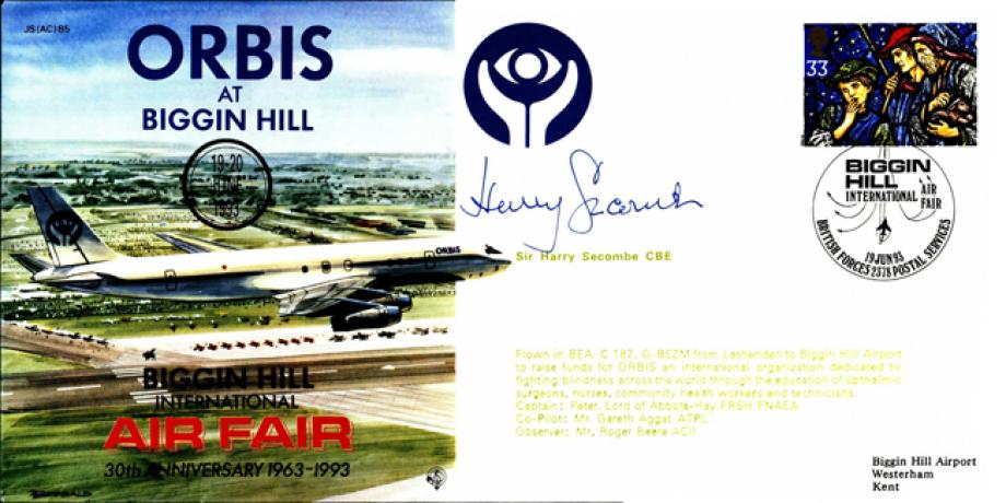 Orbis at Biggin Hill cover Signed Sir Harry Secombe