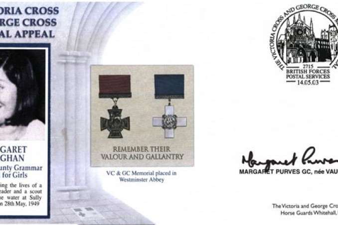 George Cross cover Signed M Purves nee Vaughan GC