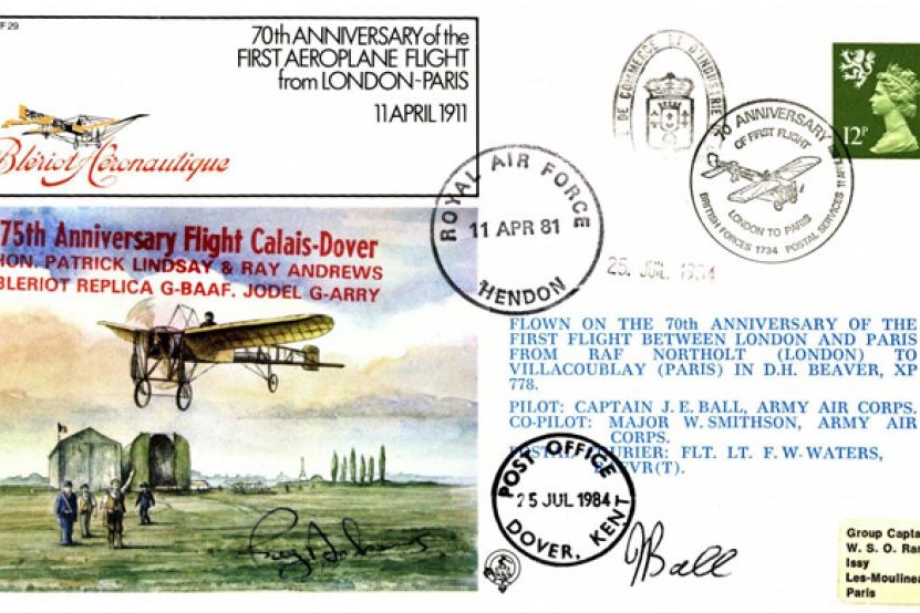  First aeroplane flight from London to Paris cover Sgd