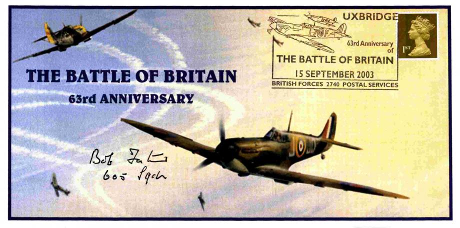 Battle of Britain cover Sgd R W Foster a BoB pilot with 605 Sq and 54 Sq