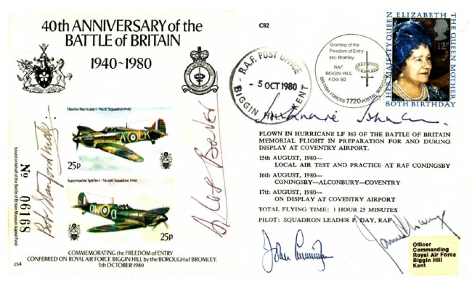 Battle of Britain 40th Anniversary 1980 Cover Signed 5 WW2 Heroes