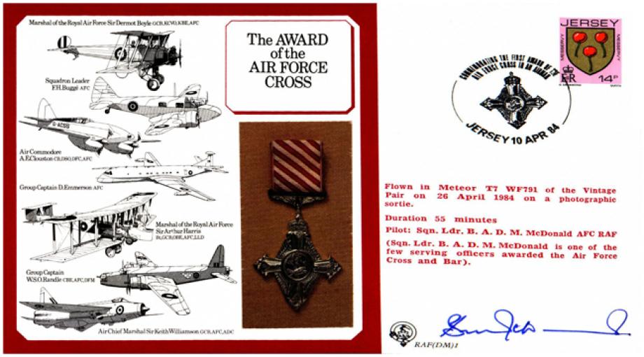 Air Force Cross cover. Signed B A D M McDonald 