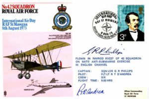 42 Squadron cover Crew signed Captain Sq L G R Phillips  Pilot Fl Lt R T D'Andrea