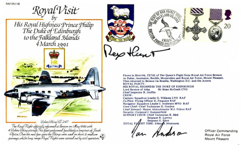 Royal Visit by Prince Philip to the Falklands cover Hunt signed