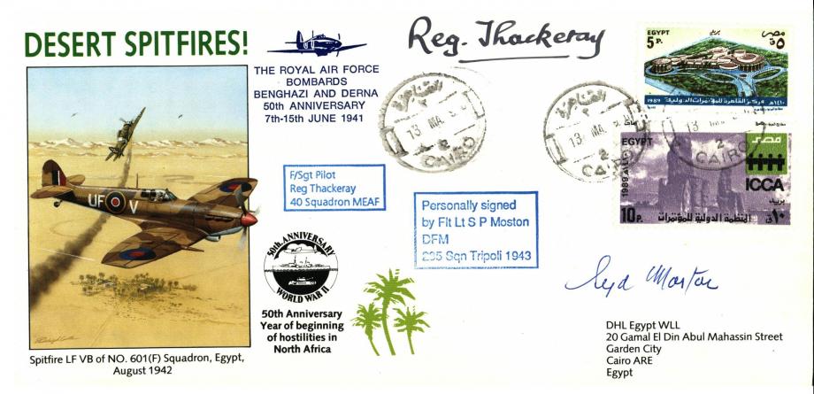 Desert Spitfires Cover Signed By S P Moston Of 235 Squadron Tripoli 1943 And Reg Thackeray Of 40 Squadron 