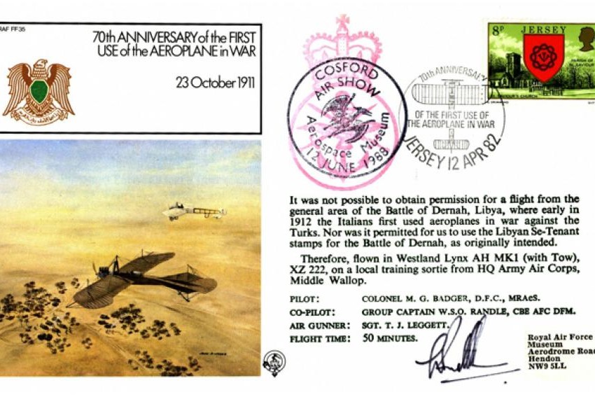 First use of an aeroplane in war cover Sgd Randle