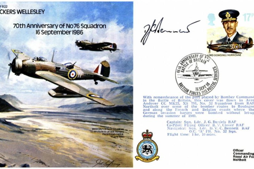 Vickers Wellesley cover 76 Squadron Signed D V C Bennett