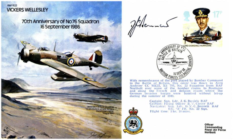 Vickers Wellesley cover 76 Squadron Signed D V C Bennett