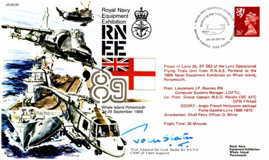 Royal Navy Equipment Exhibition cover Signed Jock Slater