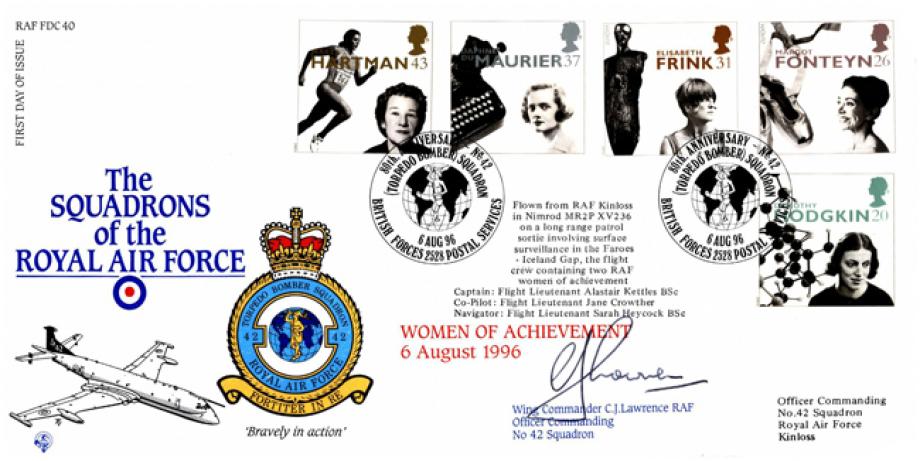 42 Squadron FDC Signed by WC C J Lawrence the OC of 42 Squadron