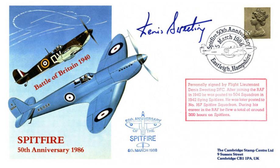 Spitfire Cover Signed By Denis Sweeting Of 504 Squadron And 167 Squadron