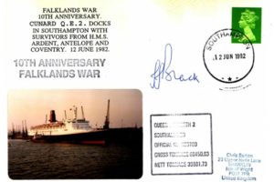 Falklands Cover  QE2 Docks + Ardent Antelope & Coventry
