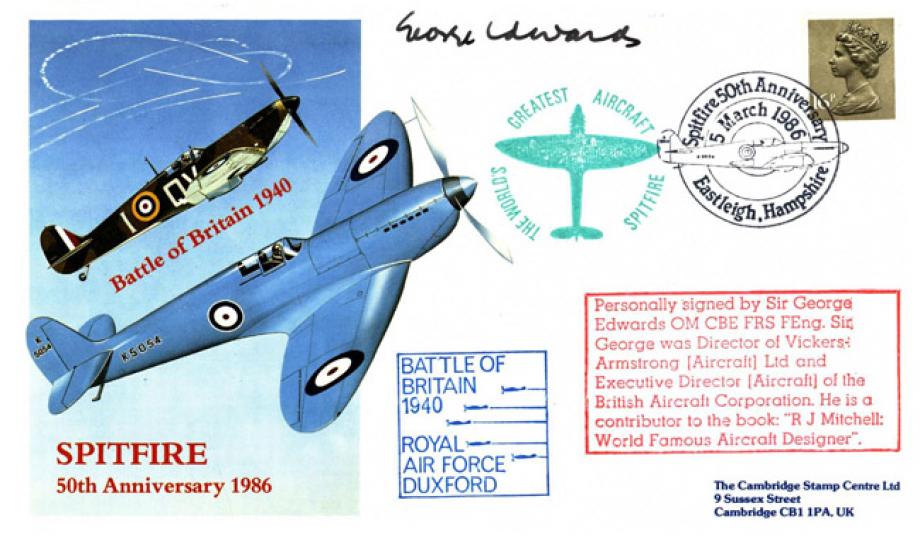 Spitfire Cover Signed By Sir George Edwards Of Vickers Armstrong And BAC