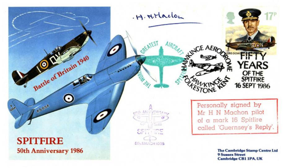 Spitfire Cover Signed By H N Machon Guernseys Reply