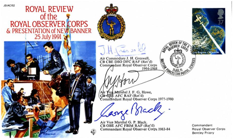 Royal Observer Corps cover Signed by 3 Commandants