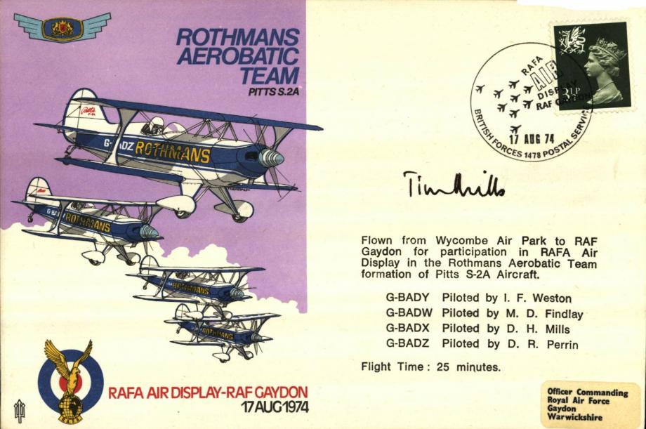 Rothmans Aerobatic Team cover Sgd D H Mills