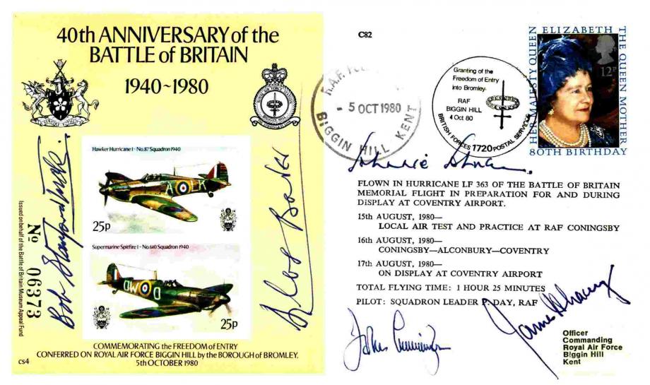 Battle of Britain 40th Anniversary 1980 cover Sgd 5 WW2 Heroes