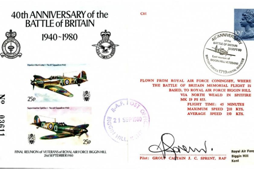 Battle of Britain 40th Anniversary 1980 cover Sgd J C Sprent