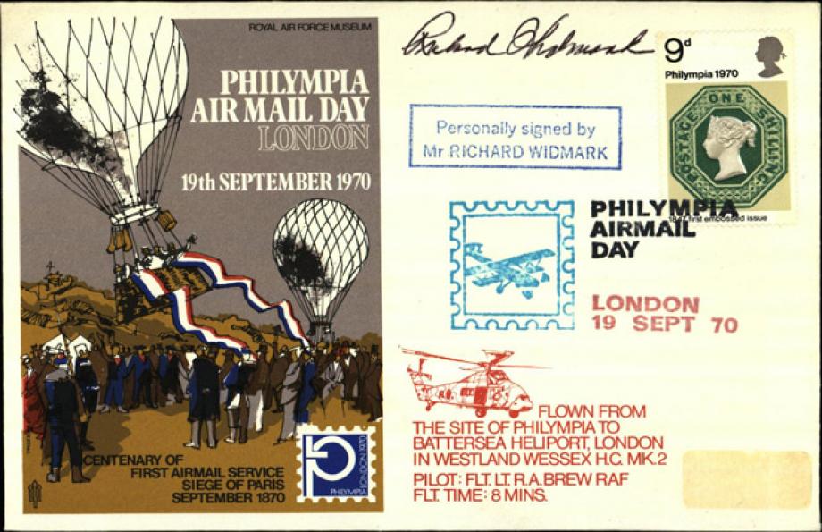 Philympia Air Mail Day cover Sgd Richard Widmark