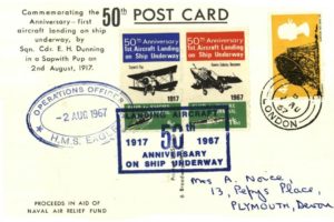 First Aircraft Landing on ship postcard