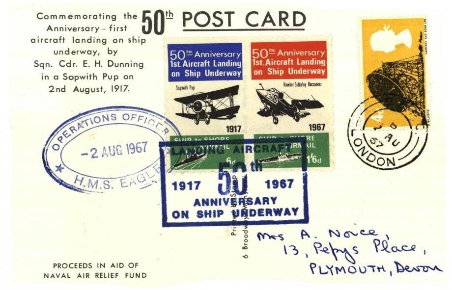 First Aircraft Landing on ship postcard