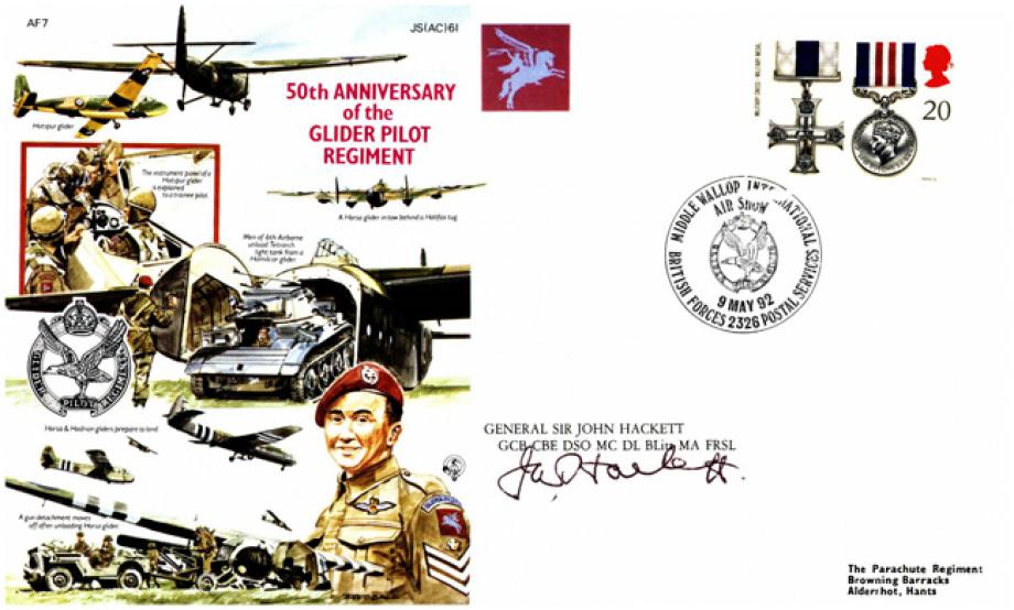 50th Anniversary of Glider Pilot Regiment cover Signed Hackett