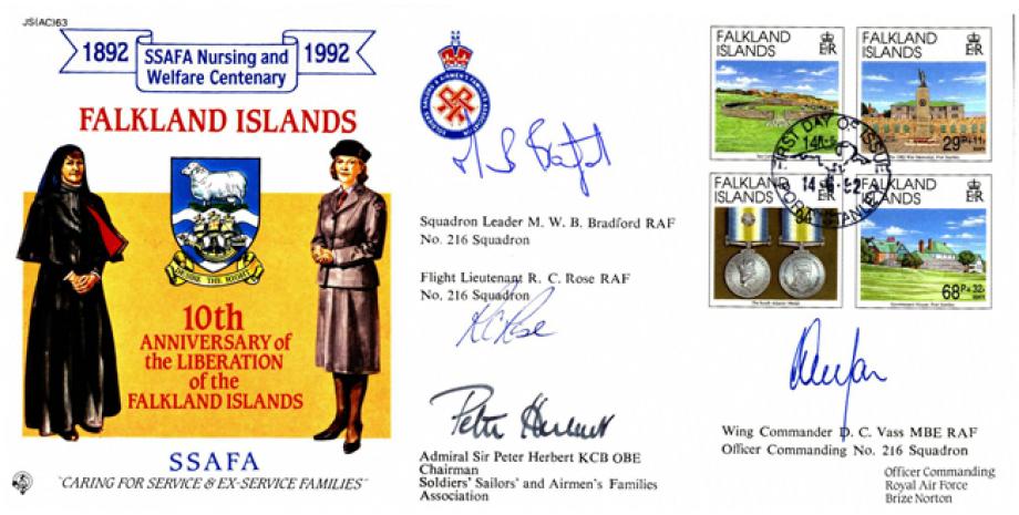 Falklands cover Sgd Vass of 216 Sq and Sir P Herbert