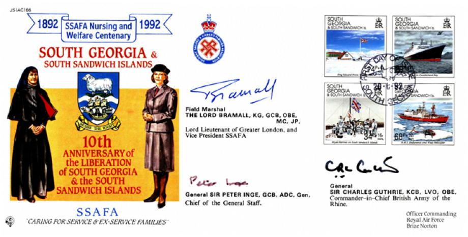 Falklands Cover 30 Sqdn Sgd Lord Bramall Inge and Guthrie